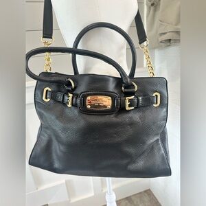 Elegant Michael Kors Hamilton Large Tote Black Pebbled Leather Gold Hardware EUC